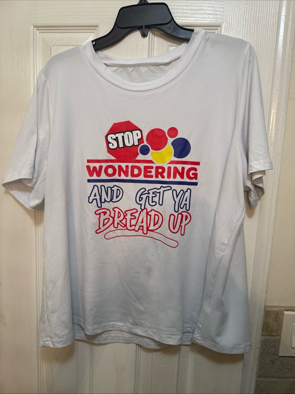 SHEIN White Graphic Tee with Red, Blue and Yellow Print - Picture 2 of 2